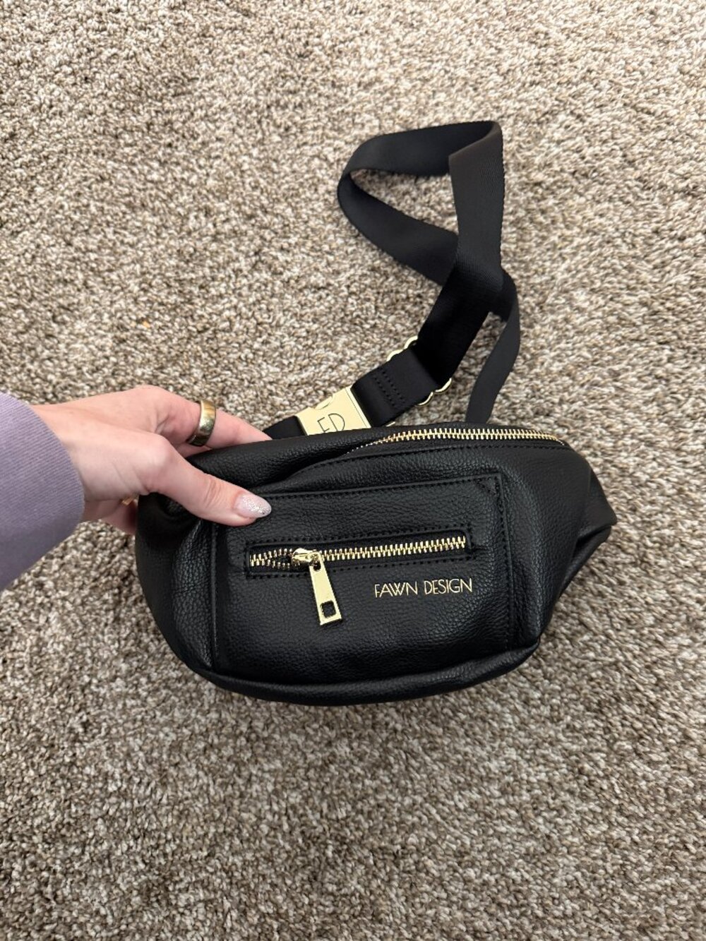 Fawn Design Black Belt Bag / Crossbody Bag with Gold Hardware | NWT